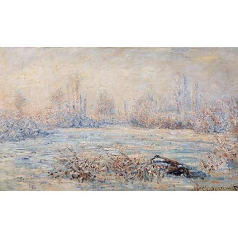 Frost 1880 Gold Ornate Wood Framed Art Print with Double Matting by Monet, Claude