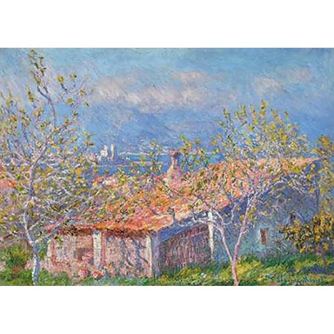 Gardeners House At Antibes White Modern Wood Framed Art Print by Monet, Claude