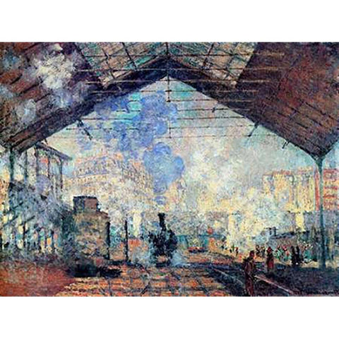 Gare St. Lazare White Modern Wood Framed Art Print by Monet, Claude