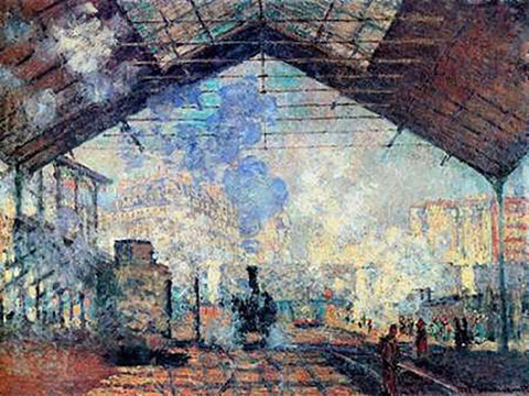 Gare St. Lazare White Modern Wood Framed Art Print with Double Matting by Monet, Claude
