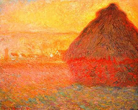 Haystack at Sunset 1891 White Modern Wood Framed Art Print with Double Matting by Monet, Claude