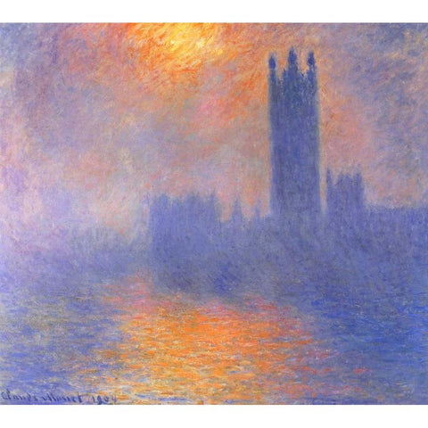 Houses Of Parliment Through The Fog Gold Ornate Wood Framed Art Print with Double Matting by Monet, Claude