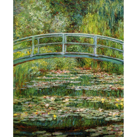 Japanese Bridge And Water Lilies - 1 White Modern Wood Framed Art Print by Monet, Claude