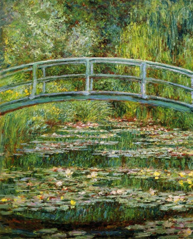Japanese Bridge And Water Lilies - 1 White Modern Wood Framed Art Print with Double Matting by Monet, Claude