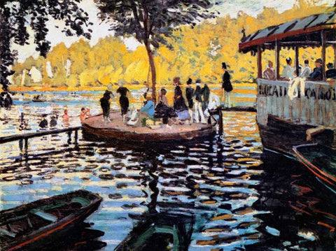 La Grenouillere The Frog Pond 1869 White Modern Wood Framed Art Print with Double Matting by Monet, Claude