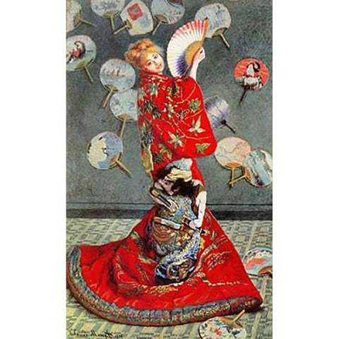 La Japonaise 1876 Gold Ornate Wood Framed Art Print with Double Matting by Monet, Claude