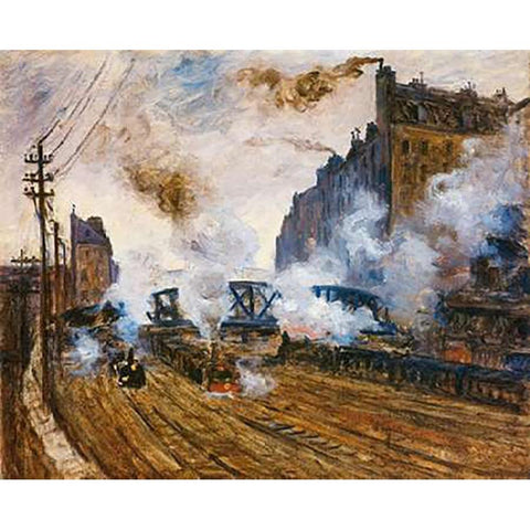 La Tranchee Des Batignolles White Modern Wood Framed Art Print by Monet, Claude