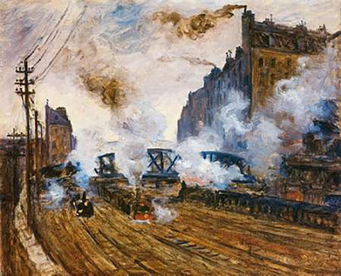 La Tranchee Des Batignolles White Modern Wood Framed Art Print with Double Matting by Monet, Claude