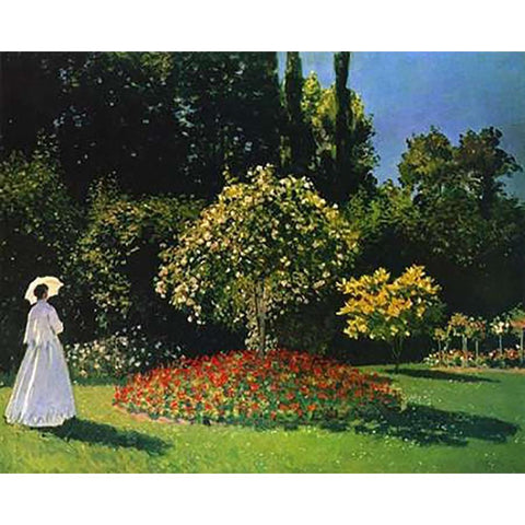 Lady In The Garden 1867 Gold Ornate Wood Framed Art Print with Double Matting by Monet, Claude