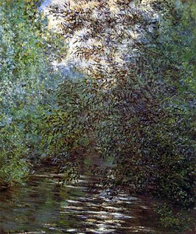 Le Fleuve Aux Saules 1876 White Modern Wood Framed Art Print with Double Matting by Monet, Claude