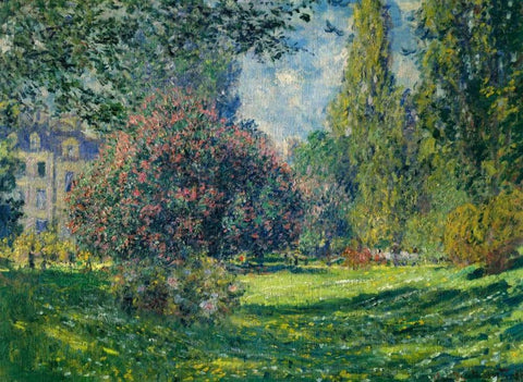 Le Parc Monceau Paris White Modern Wood Framed Art Print with Double Matting by Monet, Claude