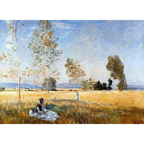 Meadow At Bezons White Modern Wood Framed Art Print by Monet, Claude
