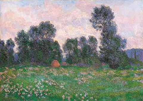 Meadow At Giverny 1890 Black Ornate Wood Framed Art Print with Double Matting by Monet, Claude