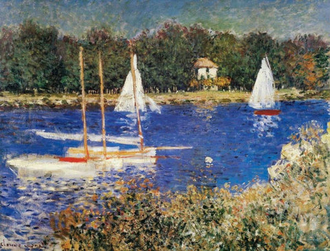 The Bassin At Argenteuil Black Ornate Wood Framed Art Print with Double Matting by Monet, Claude