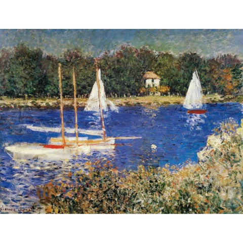The Bassin At Argenteuil Gold Ornate Wood Framed Art Print with Double Matting by Monet, Claude