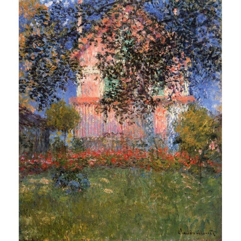 Monets House At Argenteuil 1876 White Modern Wood Framed Art Print by Monet, Claude