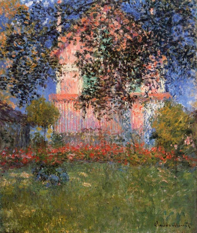 Monets House At Argenteuil 1876 Black Ornate Wood Framed Art Print with Double Matting by Monet, Claude