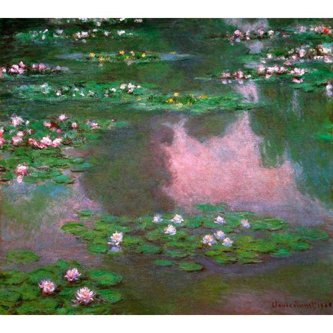 Nympheas 1905 Gold Ornate Wood Framed Art Print with Double Matting by Monet, Claude
