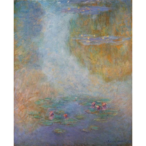Nympheas 1908 Black Modern Wood Framed Art Print with Double Matting by Monet, Claude