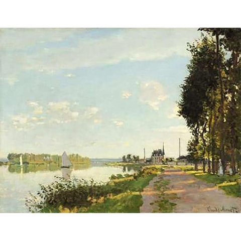Riverside Walk At Argenteuil 1872 White Modern Wood Framed Art Print by Monet, Claude