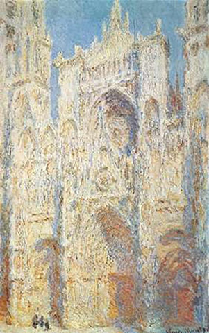 Rouen Cathedral West Facade Sunlight 1894 White Modern Wood Framed Art Print with Double Matting by Monet, Claude
