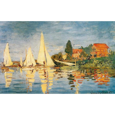 Sailboats At Argenteuil White Modern Wood Framed Art Print by Monet, Claude