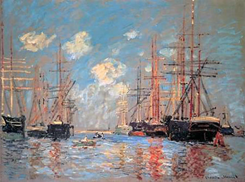 Seascape The Port Of Amsterdam 1874 Black Ornate Wood Framed Art Print with Double Matting by Monet, Claude