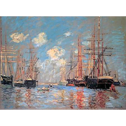 Seascape The Port Of Amsterdam 1874 Gold Ornate Wood Framed Art Print with Double Matting by Monet, Claude