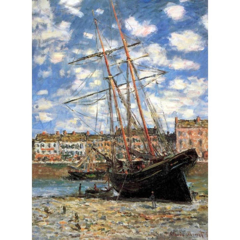Ship Aground 1881 Gold Ornate Wood Framed Art Print with Double Matting by Monet, Claude