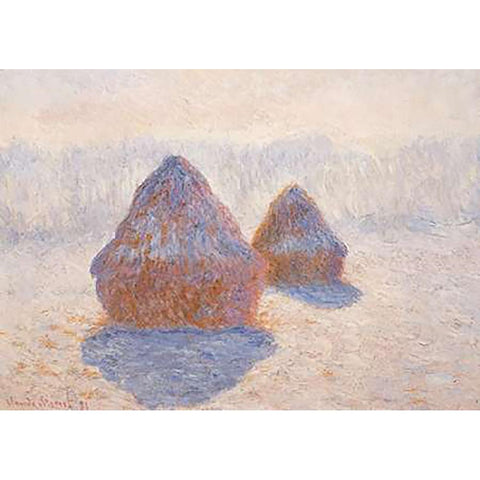 Stacks Of Wheat Winter Effect Black Modern Wood Framed Art Print with Double Matting by Monet, Claude