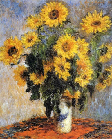 Bouquet of Sunflowers, 1880 White Modern Wood Framed Art Print with Double Matting by Monet, Claude
