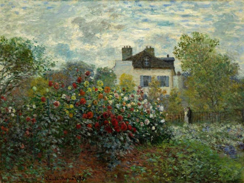The Artists Garden At Argenteuil White Modern Wood Framed Art Print with Double Matting by Monet, Claude