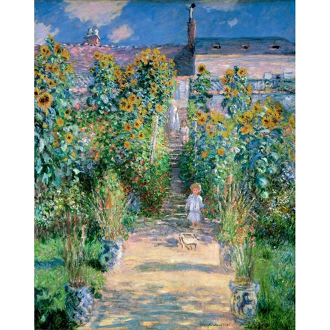 The Artists Garden At Vetheuil 1881 Black Modern Wood Framed Art Print with Double Matting by Monet, Claude