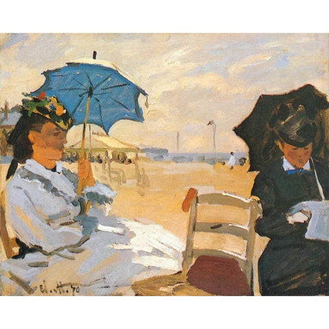 The Beach At Trouville 1870 White Modern Wood Framed Art Print by Monet, Claude