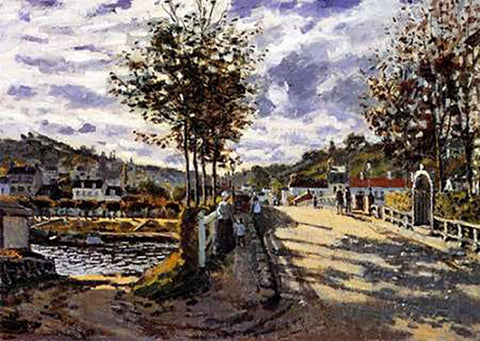 The Bridge At Bougival 1870 White Modern Wood Framed Art Print with Double Matting by Monet, Claude