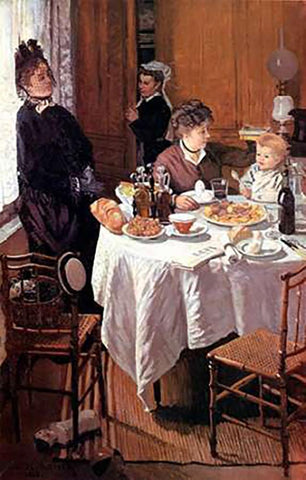 Luncheon (Le dejeuner), 1868 White Modern Wood Framed Art Print with Double Matting by Monet, Claude
