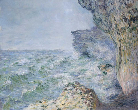 The Sea At Fecamp 1881 White Modern Wood Framed Art Print with Double Matting by Monet, Claude