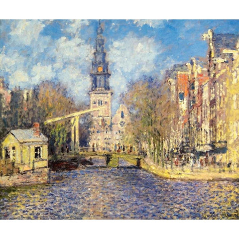 The Zuiderkerk At Amsterdam Black Modern Wood Framed Art Print with Double Matting by Monet, Claude