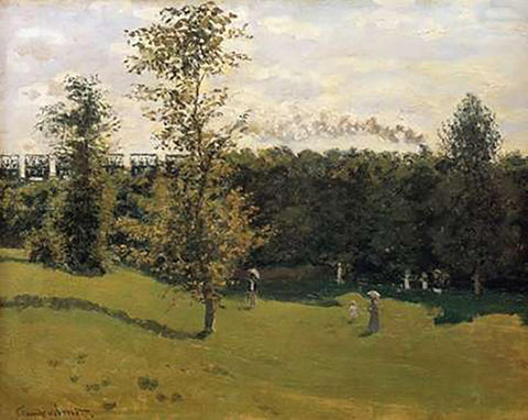 Train In The Countryside 1870 White Modern Wood Framed Art Print with Double Matting by Monet, Claude