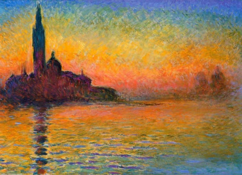 Twilight Venice White Modern Wood Framed Art Print with Double Matting by Monet, Claude