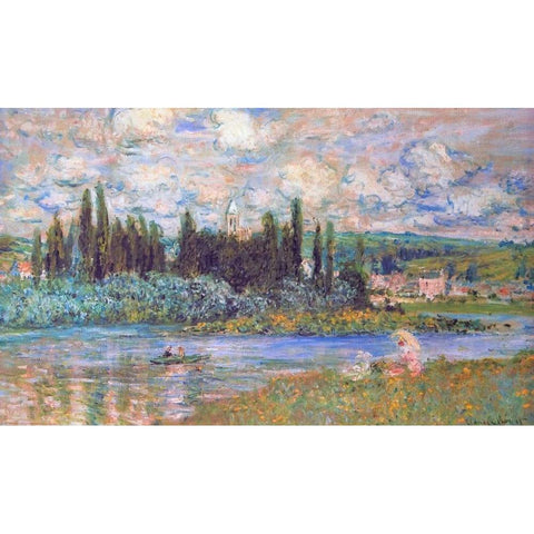 Vethuil Sur Seine Gold Ornate Wood Framed Art Print with Double Matting by Monet, Claude