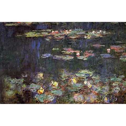 Water Lilies Green Reflections White Modern Wood Framed Art Print by Monet, Claude