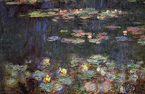 Water Lilies Green Reflections White Modern Wood Framed Art Print with Double Matting by Monet, Claude