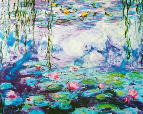 Waterlilies White Modern Wood Framed Art Print with Double Matting by Monet, Claude