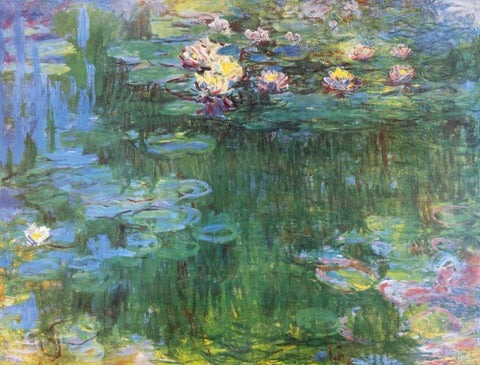 Waterlilies 1916 - 3 White Modern Wood Framed Art Print with Double Matting by Monet, Claude