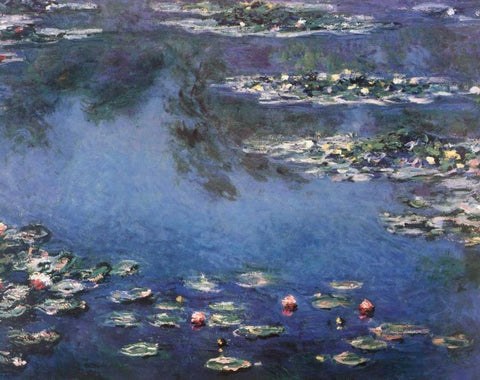 Waterlilies 3 White Modern Wood Framed Art Print with Double Matting by Monet, Claude
