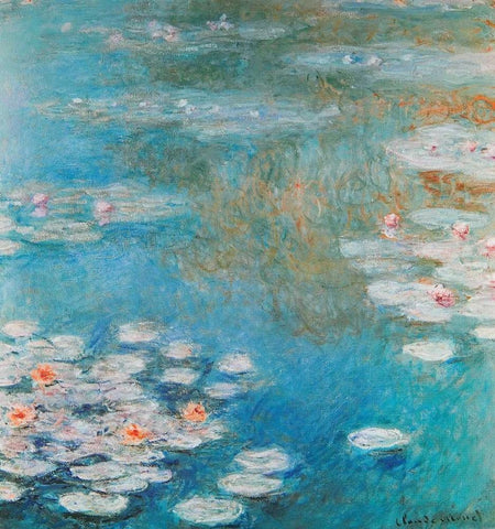 Waterlilies At Giverny 1908 Black Ornate Wood Framed Art Print with Double Matting by Monet, Claude