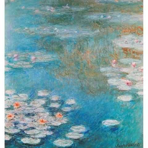 Waterlilies At Giverny 1908 Gold Ornate Wood Framed Art Print with Double Matting by Monet, Claude