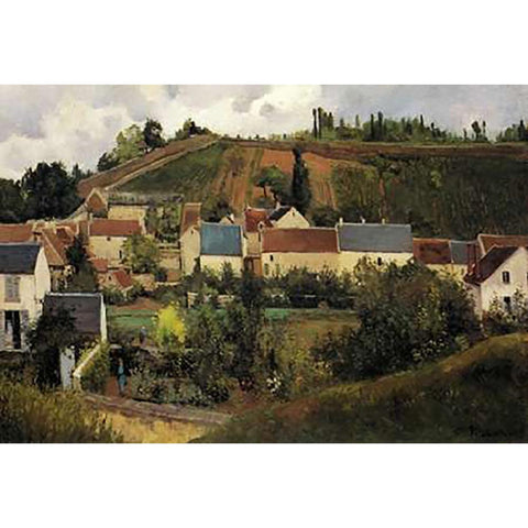 View Of LHermitage Jalais Hills Pontoise 1867 Gold Ornate Wood Framed Art Print with Double Matting by Pissarro, Camille
