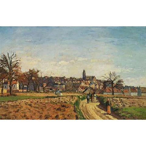 View Of Pontoise 1873 Black Modern Wood Framed Art Print by Pissarro, Camille